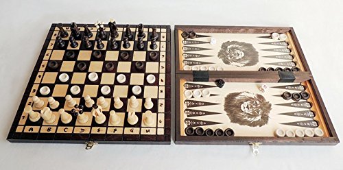 3in1 Schach-Dame-Backgammon Spiel | Master of Chess | Chess Set 35 cm | Groß Handgemachtes Reise Backgammon Dame Schach für Kinder und Erwachsene von Master of Chess