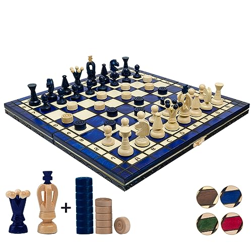Great Kingdom Schach Spiel und Dame Spiel | Master of Chess Farbe Blau | Chess Set 35cm | Qualität Reise Schachspiel- Handgemachtes Tragbares Schach für Kinder und Erwachsene Great Kingdom Schach Spiel und Dame Spiel | Master of Chess Farbe Blau | Chess Set 35cm | Qualität Reise Schachspiel- Handgemachtes Tragbares Schach für Kinder und Erwachsene von Master of Chess