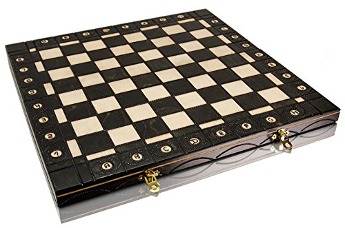 Master of Chess Folding SCHWARZES Schachbrett 41cm / 16in hölzernes Verziertes Schachbrett mit Plastikeinsätzen von Master of Chess