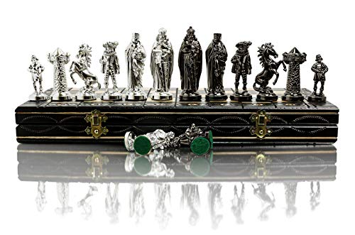 Medieval Luxury – Silver Edition Schachspiel 40 cm/16" Metallic-Schachfiguren aus Metall & großes dekoratives Holzschachbrett!!! von Master of Chess