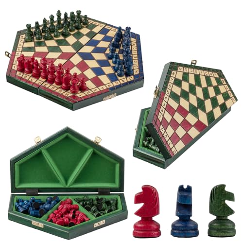 Handarbeit Bunt 3 Personen Schach | Master of Chess | Medium Chess Board 33x28 cm | Schachbrett für Kinder und für Erwachsene - Engelhart Hochwertiges Massivholz Schachspiel von Master of Chess