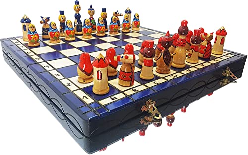 Master Of Chess Large Matryoshka 42 x 42 cm Holz handbemalt dekoratives Schachspiel für Erwachsene und Kinder (BLAU) von Master of Chess