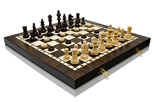 3in1 Schach-Dame-Backgammon Spiel | Master of Chess | XL Chess Set 40 cm | Handgemachtes Reise Backgammon Dame Schach für Kinder und Erwachsene von Master of Chess