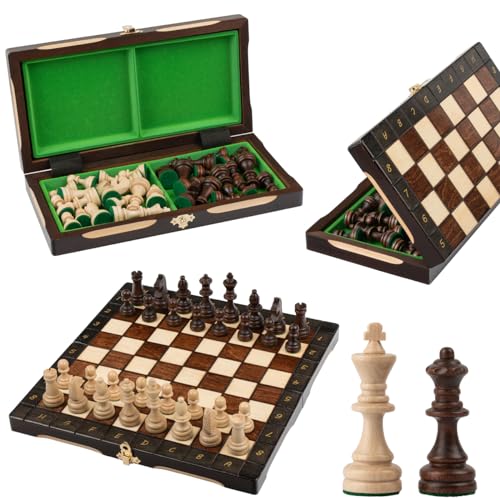 Reiseschach Set | Master Of Chess | Lindenholz Edles Schachbrett 29cm | Chess Game Set - Schachbrett hochweertig mit Figuren - Tragbares Schach Set für Erwachsene und für Kinder von Master of Chess