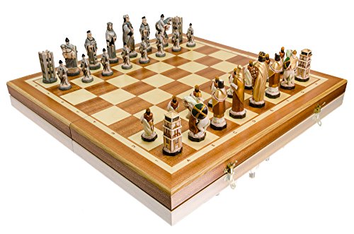 Luxus England, Ägypten, Grunwald Marmorstein Schachset auf Holzschachbrett, Thema, Jede Figur handbemalt (England) von Master of Chess