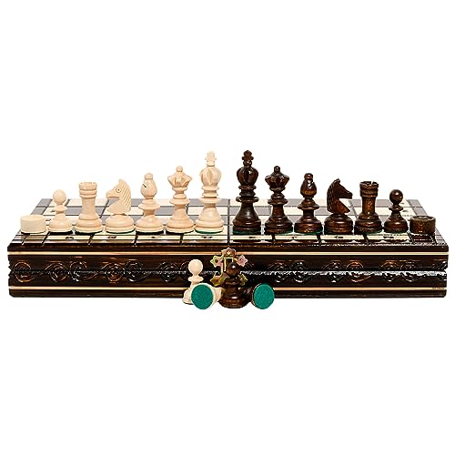 Turnierschach und Dame Spiel Set NO. 3 | Master Of Chess | Chess Set 35 cm | Klassisches Staunton Chess Set und Edles Schachbrett mit Figuren für Erwachsene und Schach für Kinder von Master of Chess