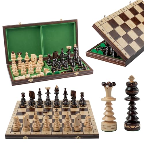 Master of Chess Gentleman 50 x 50 x 3 cm großes Schach aus Holz für Erwachsene und für Kinder, handgefertigtes Schachbrett und Stücke (50 x 50 x 3 cm weißer Rand) von Master of Chess