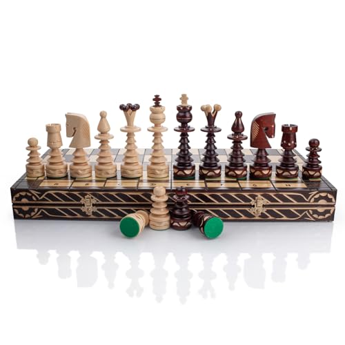 Master of Chess Gentleman XXL 60 x 60 x 3,5 cm extra großes Holzschach für Erwachsene und Kinder, handgefertigtes Schachbrett und Teile von Master of Chess