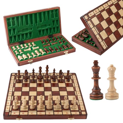 Master of Chess Schachbrett aus Holz mit Schachstücken, Turnier "Jupiter", 42 cm – handgefertigt – Schachspiel Reise faltbar – großes Schachspiel für Kinder und Erwachsene – gewichtete Zahlen Master of Chess Schachbrett aus Holz mit Schachstücken, Turnier "Jupiter", 42 cm – handgefertigt – Schachspiel Reise faltbar – großes Schachspiel für Kinder und Erwachsene – gewichtete Zahlen von Master of Chess