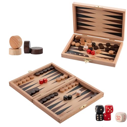 Reise Backgammon Holz Hochwertig | Master of Chess | Buchenholz Backgammon Koffer 19 x 25 cm | Brettspiel und Dame Spielesteine für Kinder und Erwachsene von Master of Chess