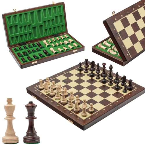 Turnier Schachspiel Holz | Master of Chess | Schachbrett Groß 42 cm | Gedruckten Feldern Schachbrett mit Figuren Staunton NO.4 von Master of Chess
