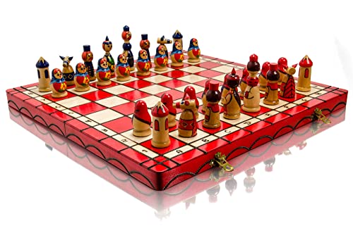 Master Of Chess Large Matryoshka 42 x 42 cm Holz handbemalt dekoratives Schachspiel für Erwachsene und Kinder (ROT) von Master of Chess