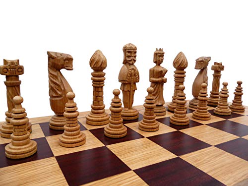 Master of Chess Luxuriöses Eichenschlacht-Schach-Set aus Holz, 65 x 65 cm, eingelegtes Schachbrett und handgeschnitzte Eichen-Schachfiguren für Erwachsene und Kinder von Master of Chess