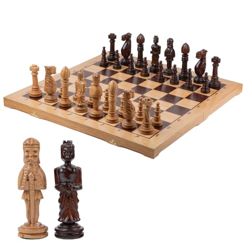 Master of Chess Luxuriöses Schachspiel aus Eichenholz, 65 x 65 cm, eingelegtes Schachbrett und handgeschnitzte Schachfiguren aus Eichenholz für Erwachsene und Kinder von Master of Chess