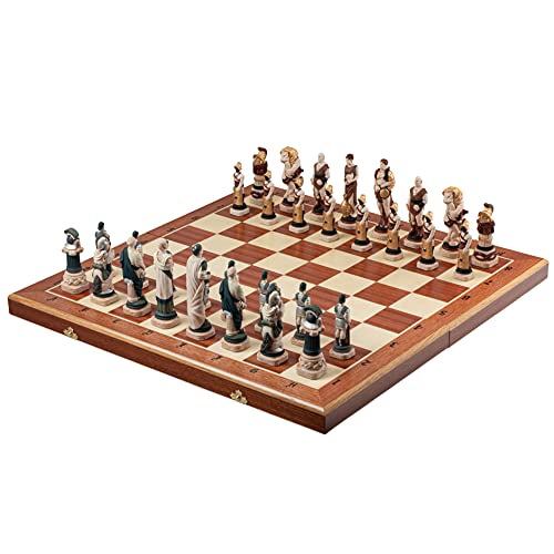 Master of Chess Luxuriöses Schachspiel aus Marmorstein auf Holzschachbrett, thematisch, jede Figur handbemalt. Spartakus von Master of Chess