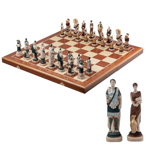 Master of Chess Luxuriöses Schachspiel aus Marmorstein auf Holzschachbrett, thematisch, jede Figur handbemalt. Spartakus von Master of Chess