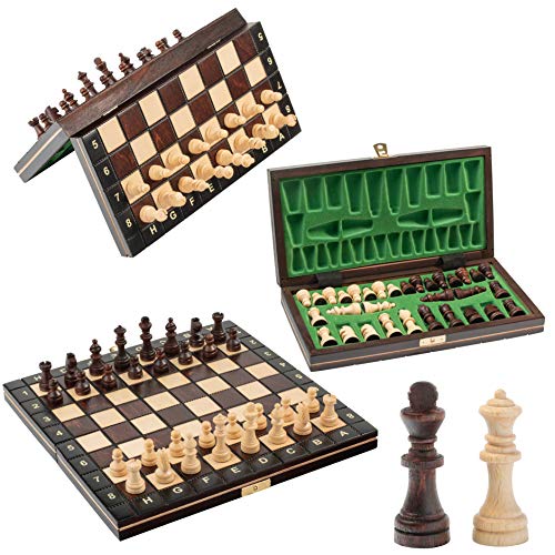 Master of Chess Magnetic Dark 28cm / 11in kleine Reisen Holz Schachspiel mit magnetisierten Figuren, handgefertigte Classic Game von Master of Chess