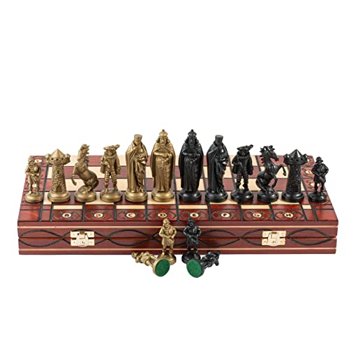 Master of Chess Medieval Black & Gold 41 x 41 cm Schachspiel, dekorativ, Kunststoffteile und großes Schachbrett aus Holz, für Erwachsene und Kinder von Master of Chess