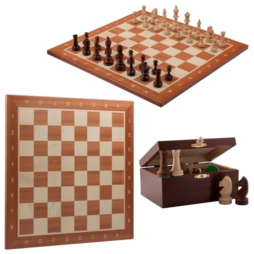 Master of Chess Profi Turnier No.4 Schachspiel aus Holz mit eingelegtem 40 cm Schachbrett + Staunton No.4 beschwerte Schachfiguren in stylischer Box von Master of Chess