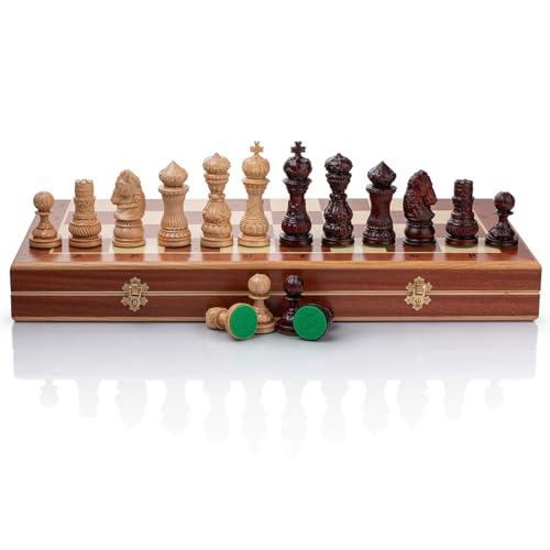 Master of Chess The Crown Luxus-Schachspiel HANDGESCHNITZTES Meisterwerk | Außergewöhnliche Schachfiguren und Professionelles Eingelegtes Schachbrett von Master of Chess