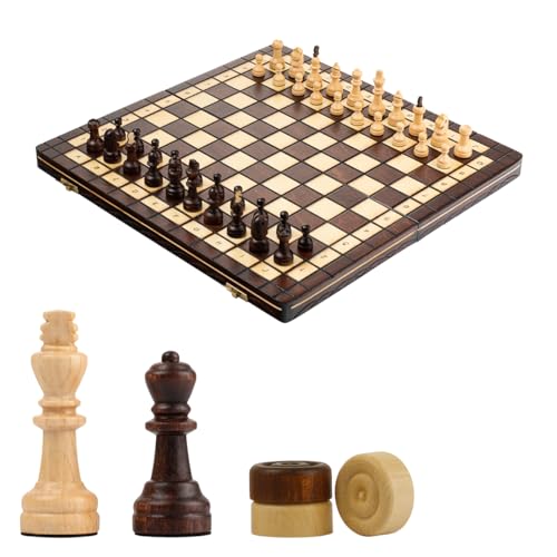 2in1 CAPABLANCA Schach und Dame Spiel | Master of Chess | Schachbrett Holz Hochwertig 40 cm | Reise Schach Spiel für 100 Felder und Dame Spielsteine von Master of Chess