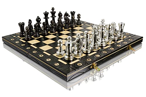 Silber Staunton 40cm / 16in metallisierte Kunststoff Staunton No.5 Figuren Schachspiel, Holz Schachbrett, Metall geladen, Schachspiel von Master of Chess