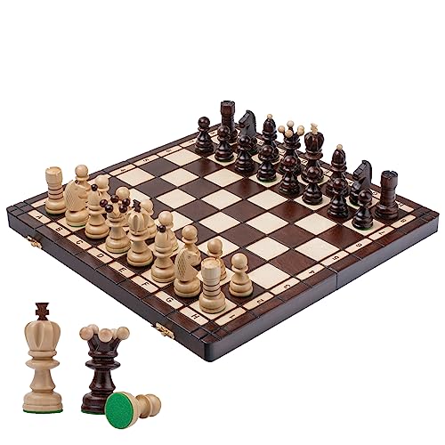Schachbrett Holz Hochwertig Größe XL | Master of Chess Schachspiel Holz Klassisch Braun | Chess Set 42cm | Klassisches Familienschach - Schachbrett mit Figuren von Master of Chess