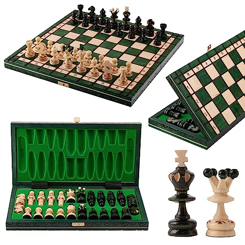 Schachbrett Holz Hochwertig | Master of Chess Schachspiel Holz Grün | Chess Set 35cm | Handgefertigt Schachbrett Holz Klappbar mit Figuren - Klassisches Familienschach von Master of Chess