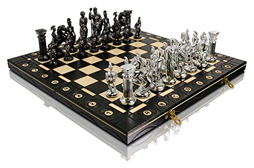 Master of Chess Spartan 40 x 40 cm Holz Schach Metalizzed Kunststoff alte Rom Themed Zahlen auf Holz Schachbrett, Classic Schach Game von Master of Chess