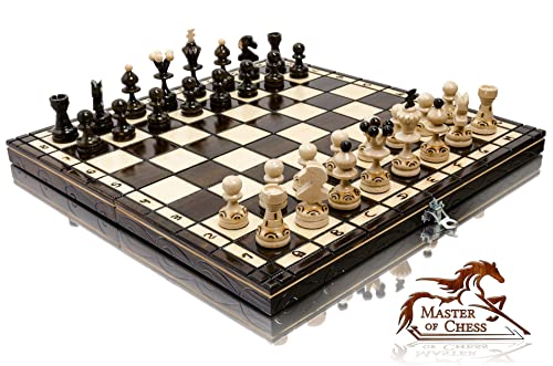 Schachbrett Holz Hochwertig | Master of Chess Schachspiel Holz Braun | Chess Set 35cm | Handgefertigt Schachbrett Holz Klappbar mit Figuren - Klassisches Familienschach von Master of Chess