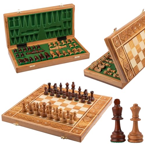 Wunderschönes dekoratives, geformtes und handgefertigtes Schachspiel aus Holz von Rubin von Master of Chess (42 x 42 cm) von Master of Chess