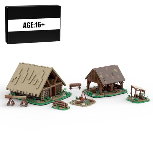 MasterBrickPlay Architektur Bausteine Bausatz, 1781 Teile Mittelalterlich Holzfällerlager Modular Haus Bausteine Modell, MOC Modular Building Klemmbausteine Spielzeug von MasterBrickPlay