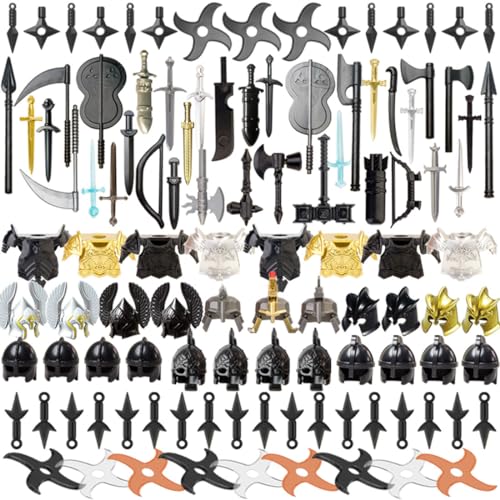 MasterBrickPlay Military Weapons Set, Mittelalterliche Rüstung Figur Medieval Ancient Ancient Rome Greek Egypt Weapon Package Accessory Kit Knight Weapons Toy Set (100PCS) von MasterBrickPlay