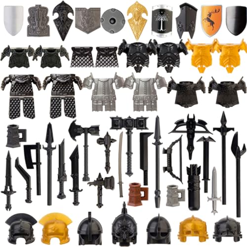 MasterBrickPlay Military Weapons Set, Mittelalterliche Rüstung Figur Medieval Ancient Ancient Rome Greek Egypt Weapon Package Accessory Kit Knight Weapons Toy Set (58PCS) von MasterBrickPlay