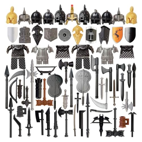 MasterBrickPlay Military Weapons Set, Mittelalterliche Rüstung Figur Medieval Ancient Ancient Rome Greek Egypt Weapon Package Accessory Kit Knight Weapons Toy Set (71PCS) von MasterBrickPlay