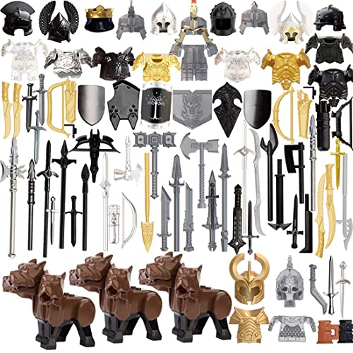 MasterBrickPlay Military Weapons Set, Mittelalterliche Rüstung Figur Medieval Ancient Ancient Rome Greek Egypt Weapon Package Accessory Kit Knight Weapons Toy Set (78PCS) von MasterBrickPlay