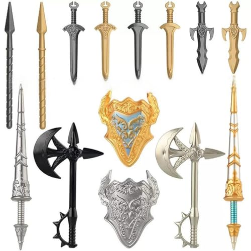 MasterBrickPlay Military Weapons Set, Mittelalterliche Tafelrunde Ritterwappen Medieval Ancient Ancient Rome Greek Egypt Weapon Package Accessory Kit Knight Weapons Toy Set (14PCS) von MasterBrickPlay