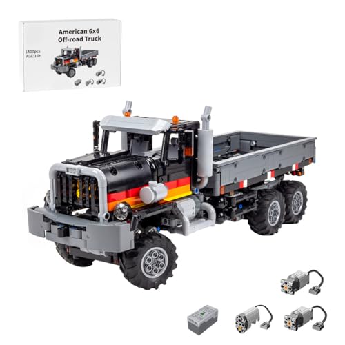 MasterBrickPlay Technik Truck Bausteine Kit, 1/20 Off Road Truck Amerikanisch 6x6 Military Crane Konstruktionsspielzeug mit herausnehmbarem V8-Motor (1500PCS) von MasterBrickPlay