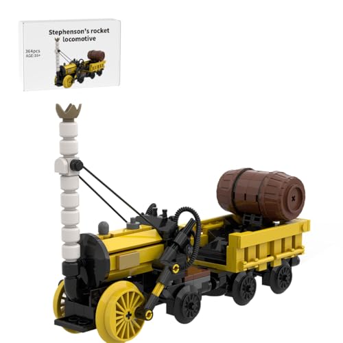 MasterBrickPlay Technik Zug Bausteine, 364 Teile Klemmbausteine Stephensons Rocket Lokomotive Modell Bauspielzeug, Zug Eisenbahn Geschenk für Erwachsene von MasterBrickPlay