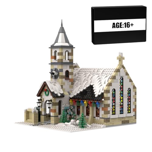 Modular Haus Bausteine Modell, 1769 Klemmbausteine Architektur Modellbausatz, MOC Modular Buildings Winter Country Church Bausatz Konstruktionsspielzeug für Erwachsene von MasterBrickPlay