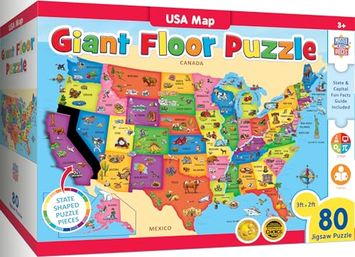 MasterPieces Bodenpuzzle – Jumbo-Größe 80-teiliges Puzzle für Kinder – USA-Karte geformtes Puzzle – 91 x 60 cm von MasterPieces