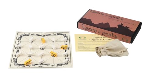 Masters Bagh-Chal Tigers and Goats Board Game - Cloth Board with Wooden Tiger and Goat Pieces - Strategic Board Game for 2 Players von Masters Traditional Games