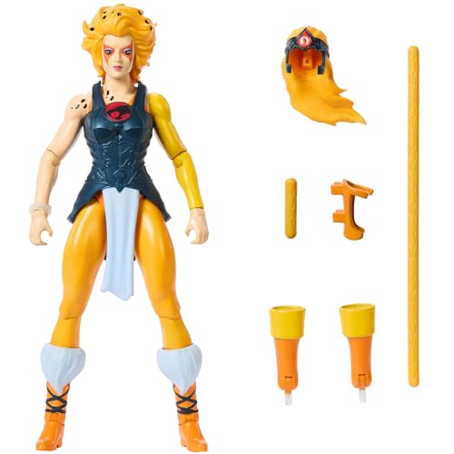 Masters of The Universe Origins & Thundercats Actionfigur Geparda, bewegliches 1980er Crossover-Spielzeug, ca. 14 cm groß, abnehmbare Rüstung, Stab und Mini-Comic, JFW94 von Masters of the Universe