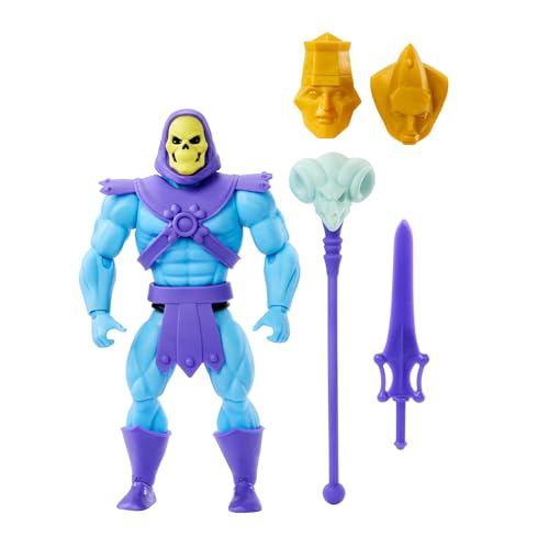 Masters of the Universe Origins-Spielzeug, Skeletor-Actionfigur aus der Cartoon-Kollektion, ca. 14 cm großer Schurke mit Rüstung, Stab, Schwert und 2 Masken, HYD24 von Masters of the Universe