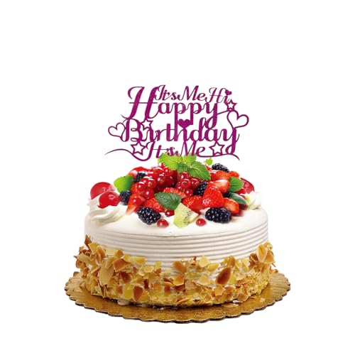 Mastri 1 x "It's Me Hi Happy Birthday It's Me Musik-Sänger"-Thema, personalisierbarer Happy Birthday-Kuchenaufsatz, Geburtstagsparty-Kuchenaufsatz, doppelseitige Glitzer-Karte (Rosarot) von Mastri