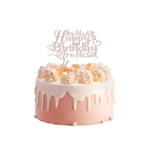 Mastri 1 x "It's Me Hi Happy Birthday It's Me Musik-Sänger"-Thema, personalisierbarer Happy Birthday-Kuchenaufsatz, Geburtstagsparty-Kuchenaufsatz, doppelseitige Glitzer-Karte (Roségold) von Mastri