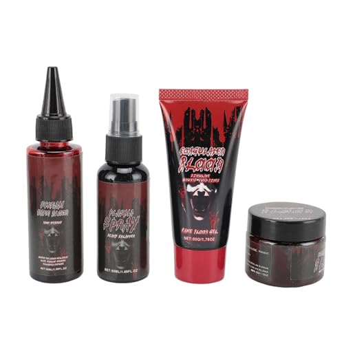 Kunstblut-SFX-Make-up-Set,4-teiliges Kunstblut-Make-up-Set, Geronnenes Blutgel-Blutspray-Set,Geeignet für Alle Hauttypen, Abwaschbares Kunstblut-Make-up für Z Kunstblut-SFX-Make-up-Set,4-teiliges Kunstblut-Make-up-Set, Geronnenes Blutgel-Blutspray-Set,Geeignet für Alle Hauttypen, Abwaschbares Kunstblut-Make-up für Z von Masyrt