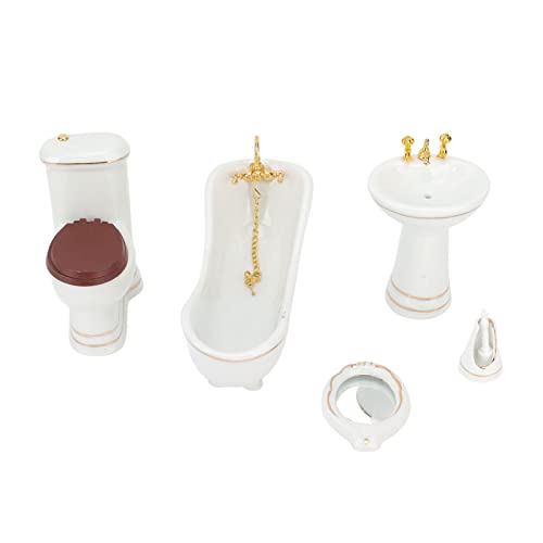Masyrt 1:12 Dollhouse Badezimmerset, Schöne Porzellanminiaturen mit Mini -Badewanne, Waschbecken, Toilette und Spiegel für die Dekoration von Puppenhauszubehör Masyrt 1:12 Dollhouse Badezimmerset, Schöne Porzellanminiaturen mit Mini -Badewanne, Waschbecken, Toilette und Spiegel für die Dekoration von Puppenhauszubehör von Masyrt