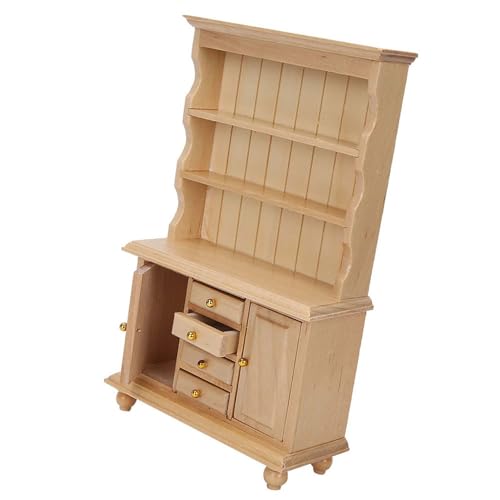Masyrt 1:12 Miniaturpuppenhausschrank, DREI Schichten Holz -Display -Bücherregal, Realistische Möbelzubehör für Doll House (Holzfarbe) von Masyrt