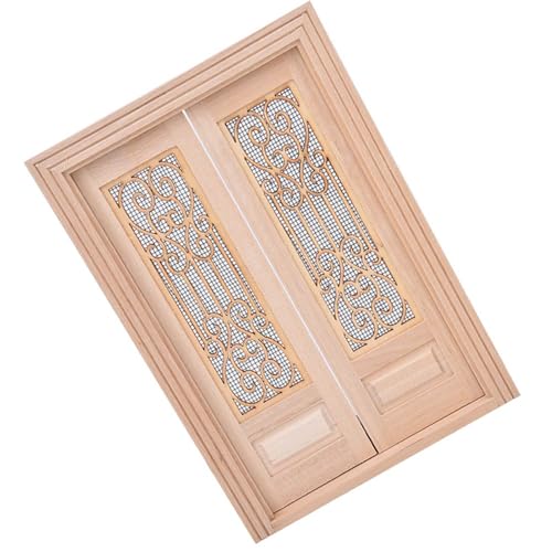 Masyrt 1:12 Skala Unbemalte Hölzerne Doppeltür, Miniaturpuppenhausmöbel Accessoire, DIY Mini Double Door Dekoration für Modellpuppenhaus (Doppeltür) von Masyrt